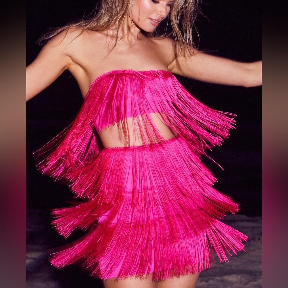 Sincerely Jules Pink Fringe Mini Skirt Set
